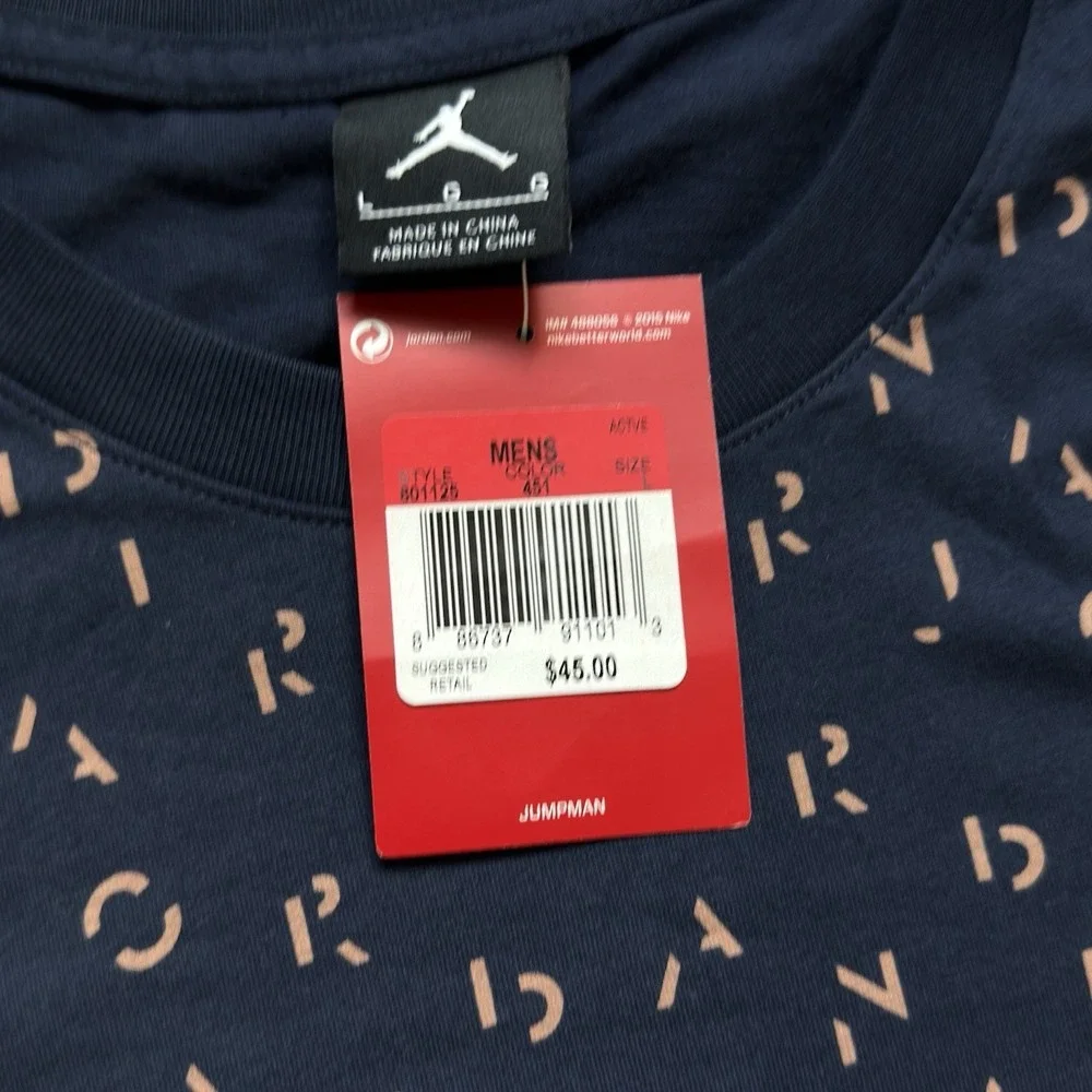 New Nike Air Jordan Jumpman AOP Long Sleeve T-shirt Mens L Navy All Over Print